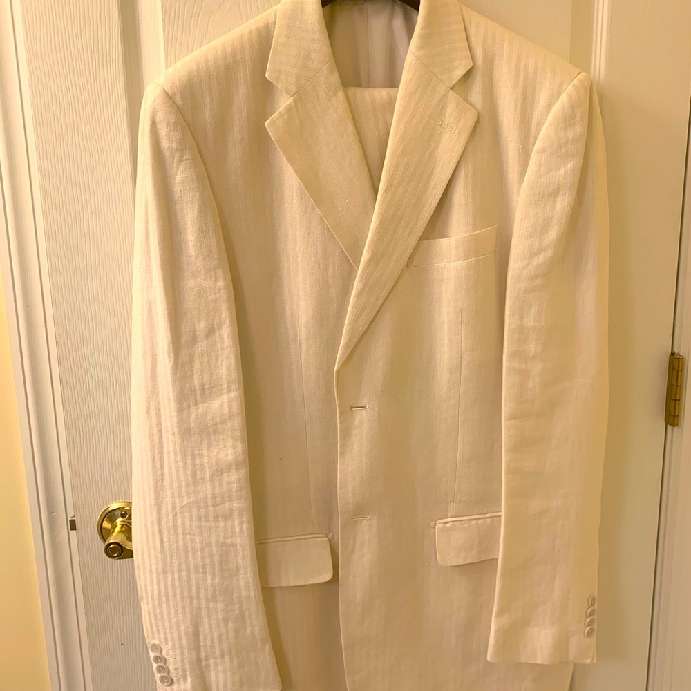 White Irish Linen suit 42L 36”x34” pant never worn